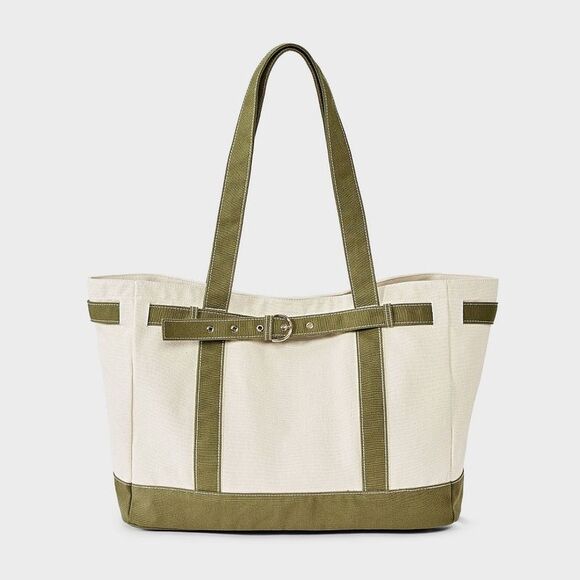 Universal Thread Handbags - Universal Thread - Canvas Large Belted Tote Bag - Universal Thread Gr Green